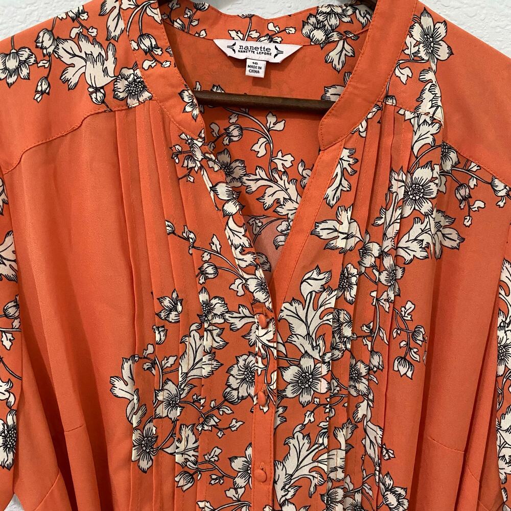 Nanette Lepore V-Neck Short Sleeve Pintuck Front Tie Dress A-line Floral Size 16 - Picture 5 of 9